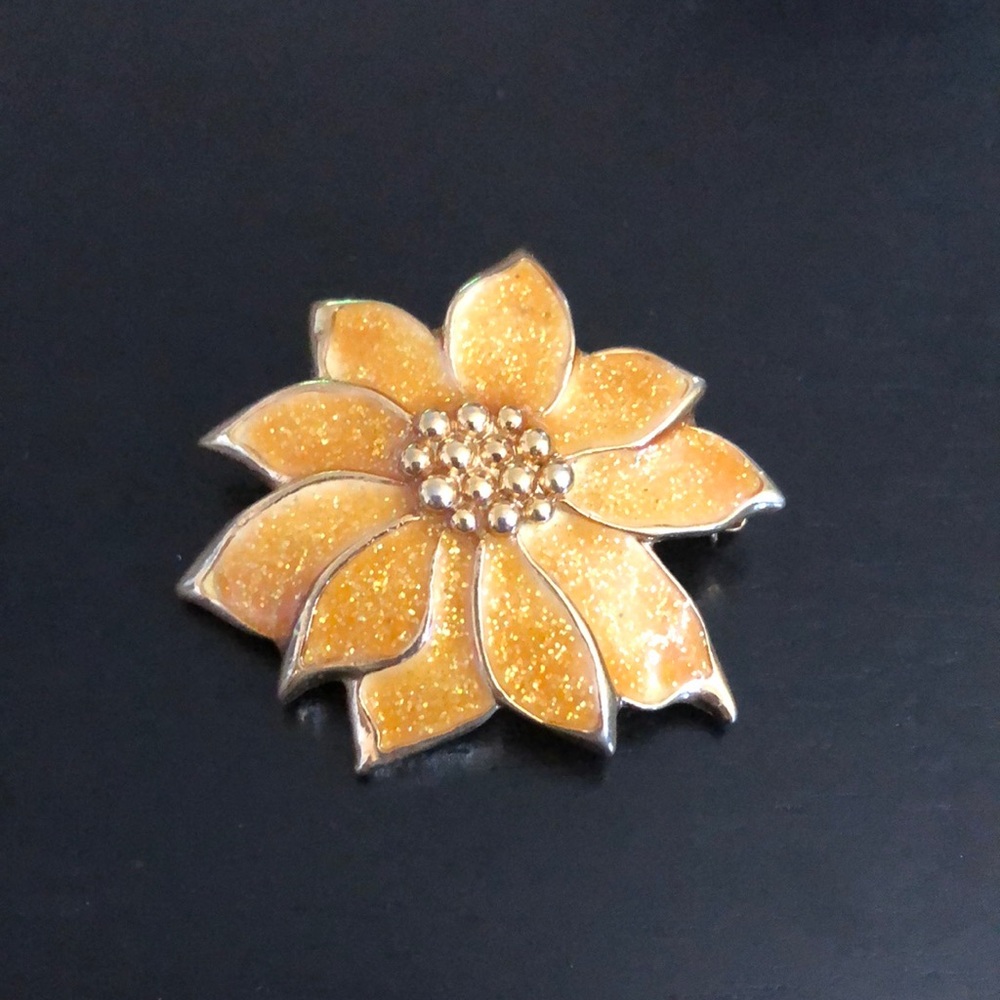 Gold Glitter Enamel Poinsettia Flower Brooch